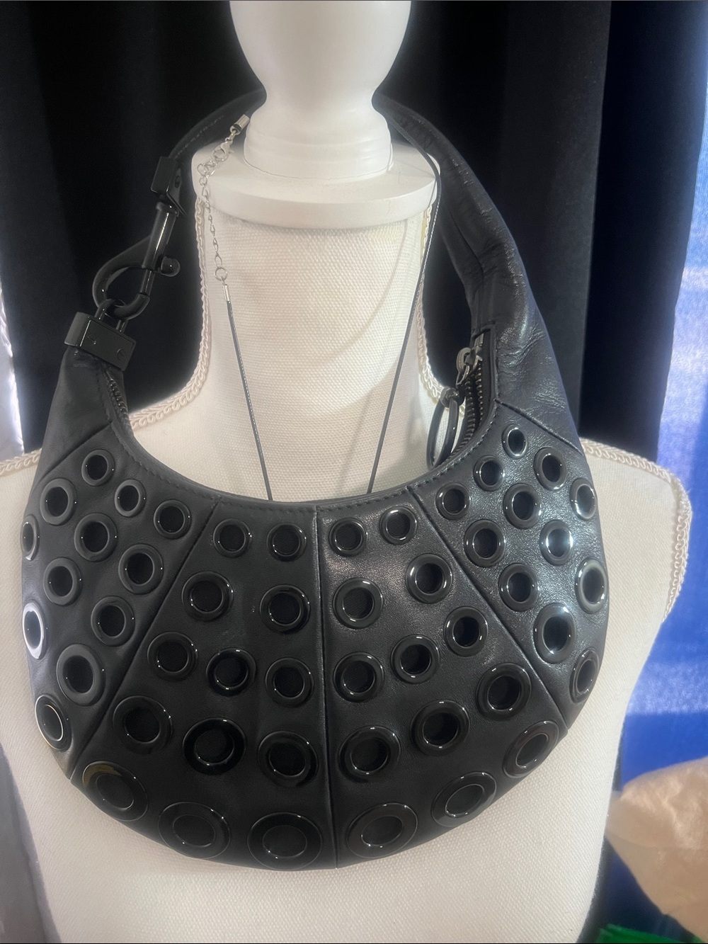 Rebecca Minkoff Black Grommet Crescent Shoulder Bag